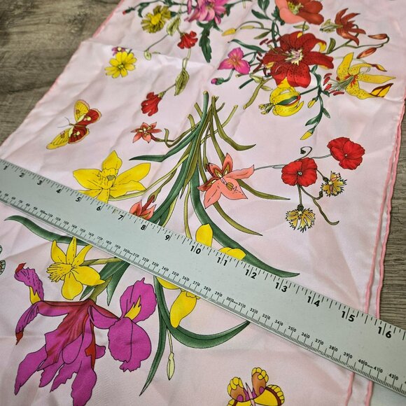 Floral Butterfly Print 100% Silk Pink Scarf Wrap Shawl Lightweight & Elegant - Picture 8 of 11